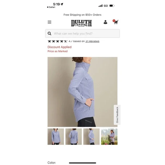 Duluth‎ Trading Co Snap Neck Tunic Shirt Blue Stripe Women's Medium Lightweight - Picture 3 of 10